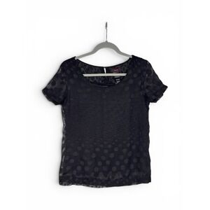mark. by Avon Womens M Black Sheer Polka Dot Blouse Short Sleeve Party Top